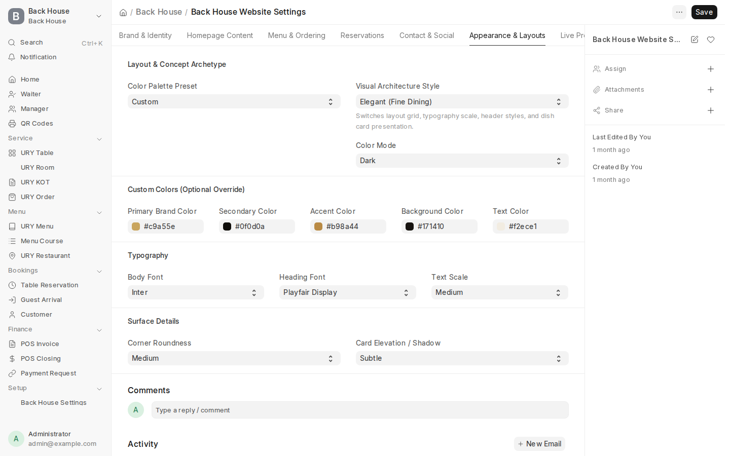 Website Settings Appearance Studio