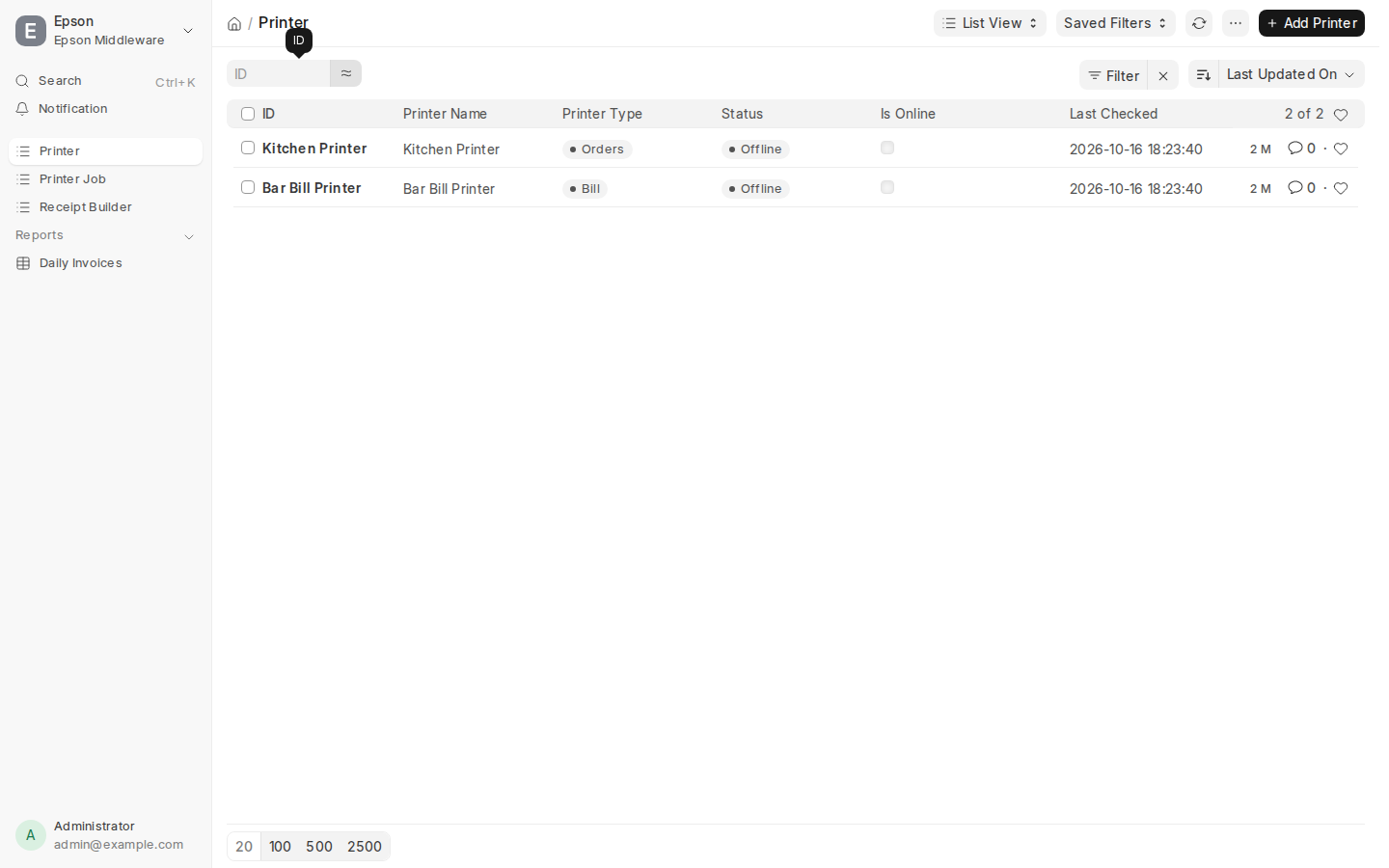 Network Printer Registry & Online Status